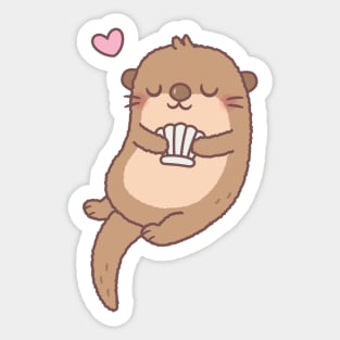 Cute Little Otter Holding A Seashell Sticker